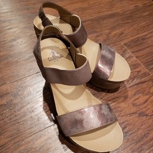 Corkys Bandit Metalic Pewter Wedge Sandals